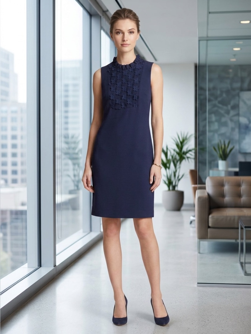 Karl Lagerfeld | Navy Floral Appliqué Dress